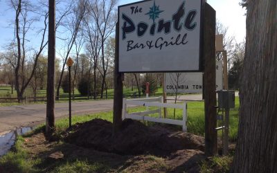 Refurbished Pointe Sign in Place on Eagle Point Road