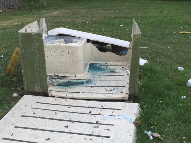 port-a-potty destroyed in county park