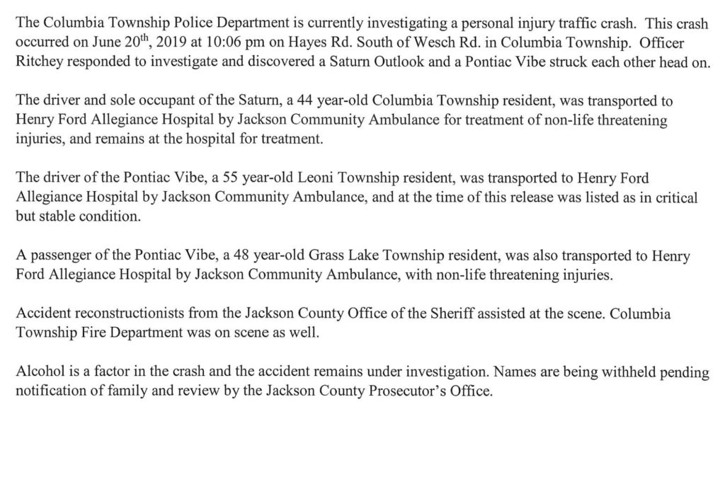 Crash on Hayes Road Clark Lake Spirit Foundation